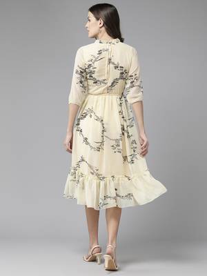 Aarika womens lemon colour georgette floral dress 4