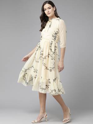 Aarika womens lemon colour georgette floral dress 5