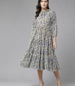 Aarika womens lemon colour georgette printed middi