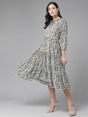Aarika womens lemon colour georgette printed middi 3