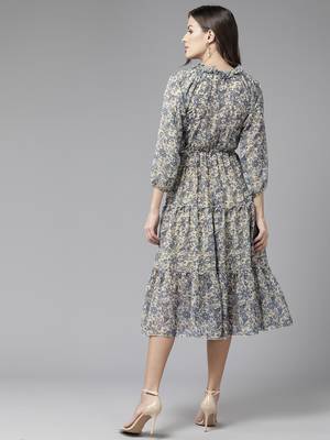 Aarika womens lemon colour georgette printed middi 4