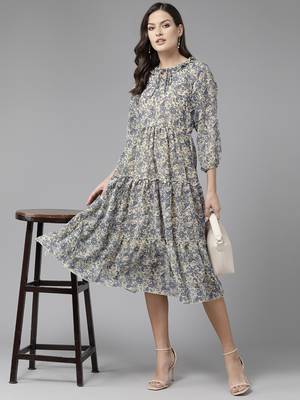 Aarika womens lemon colour georgette printed middi 5