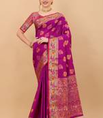 Soft Lichi Silk Zari Weaving Saree With Meenakari Pallu & Contrast Border