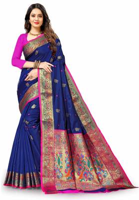 Soft Paithani Silk Blend Saree Wit Rich Golden Zari Wooven Pallu |Party Wear| 1