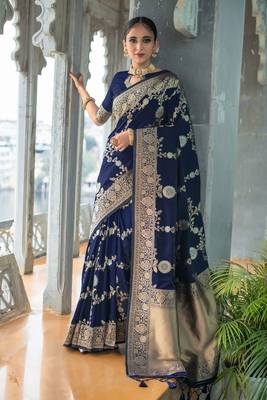 Soft Faux Banarasi Katan Silk Saree With Silver & Golden Zari Weaves 2