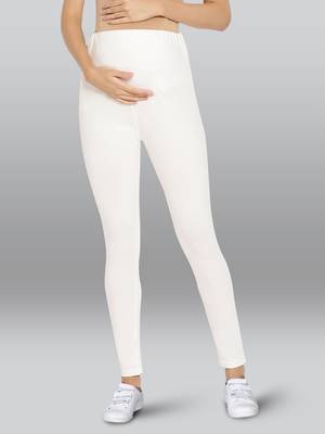 Lyra women white curved belly panel high waist  no elastic overbelly maternity leggings 1