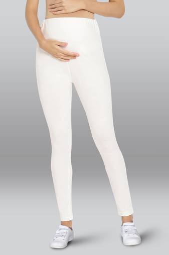 Lyra women white curved belly panel high waist  no elastic overbelly maternity leggings