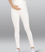 Lyra women white curved belly panel high waist  no elastic overbelly maternity leggings