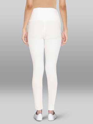 Lyra women white curved belly panel high waist  no elastic overbelly maternity leggings 2