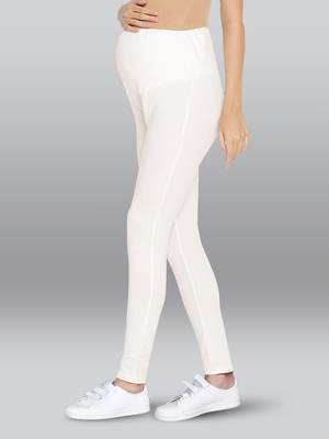 Lyra women white curved belly panel high waist  no elastic overbelly maternity leggings 3