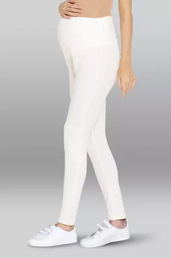 Lyra women white curved belly panel high waist  no elastic overbelly maternity leggings