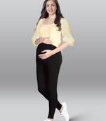 Lyra women black curved belly panel high waist  no elastic overbelly maternity leggings
