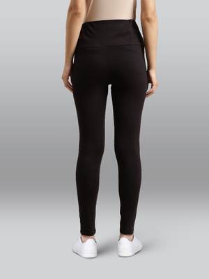 Lyra women black curved belly panel high waist  no elastic overbelly maternity leggings 3