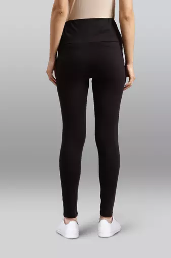 Lyra women black curved belly panel high waist  no elastic overbelly maternity leggings