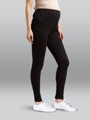 Lyra women black curved belly panel high waist  no elastic overbelly maternity leggings 4