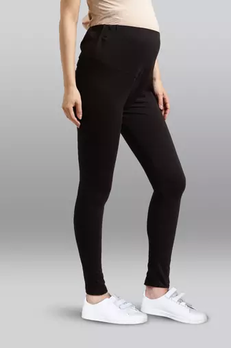 Lyra women black curved belly panel high waist  no elastic overbelly maternity leggings