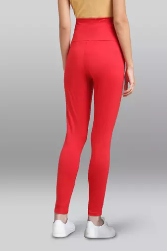 Lyra women red curved belly panel high waist  no elastic overbelly maternity leggings