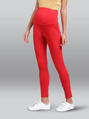 Lyra women red curved belly panel high waist  no elastic overbelly maternity leggings 3