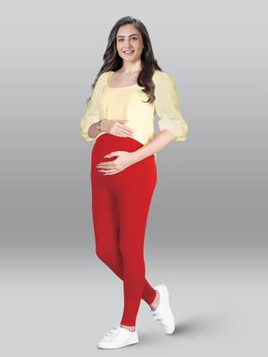 Lyra women red curved belly panel high waist  no elastic overbelly maternity leggings 4