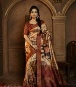 Soft Ghicha Tussar Silk Blend Saree With Kalamkari Print & Soft Zari Pallu