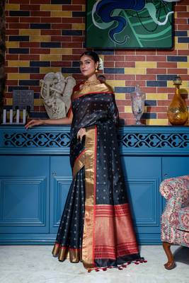 Soft Tusser Silk With All Over Bandhani Style Butti Weaves & Kantha Stich Border 1