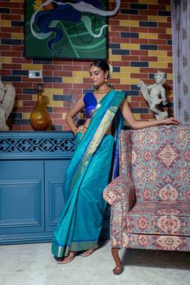 Soft Tusser Silk With All Over Bandhani Style Butti Weaves & Kantha Stich Border 2