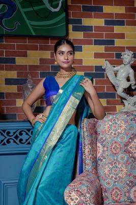 Soft Tusser Silk With All Over Bandhani Style Butti Weaves & Kantha Stich Border 3