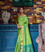 Soft Tusser Silk With All Over Bandhani Style Butti Weaves & Kantha Stich Border