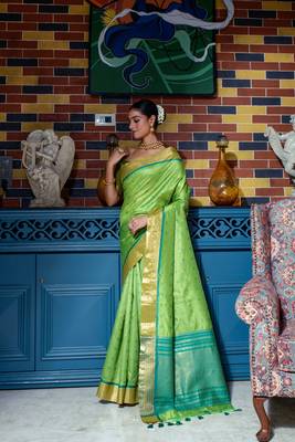 Soft Tusser Silk With All Over Bandhani Style Butti Weaves & Kantha Stich Border 2