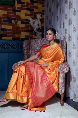 Soft Tusser Silk With All Over Bandhani Style Butti Weaves & Kantha Stich Border 2