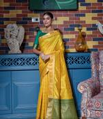 Soft Tusser Silk With All Over Bandhani Style Butti Weaves & Kantha Stich Border