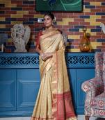 Soft Tusser Silk With All Over Bandhani Style Butti Weaves & Kantha Stich Border