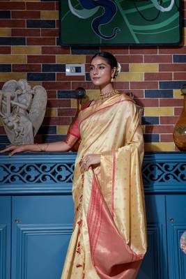 Soft Tusser Silk With All Over Bandhani Style Butti Weaves & Kantha Stich Border 3