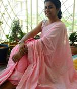 Summer Vacation Collection - Rose Milk- Handblock Print Natural Dyed - Mulmul Cotton Saree