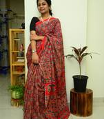 Classical Beauty| Red Ajarakh|Cotton Mulmul Handlock Saree