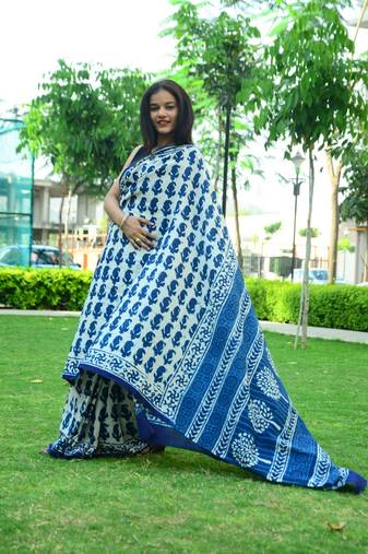 Inspired by Clouds|Indigo Collection|Cotton Mulmul Saree