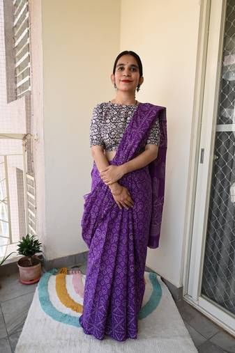 Old School Romance Handblock Print Natural Dyed - Mulmul Cotton Saree