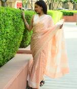 Pearls - Ajarakh Handblock Print Natural Dyed - Mulmul Cotton Saree