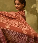 Mocha Coffee- Handblock Print Natural Dyed - Mulmul Cotton Saree
