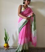 Gulabi Ishq - Tie & Dye Shibori Print Natural Dyed - Mulmul Cotton Saree