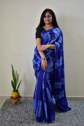 Neer - Tie & Dye Shibori Print Natural Dyed - Mulmul Cotton Saree