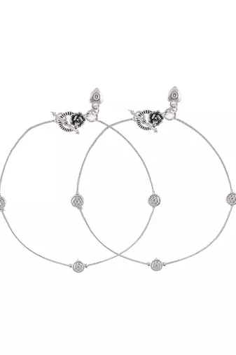 Set of 2 silver plated handcrafted anklet for women