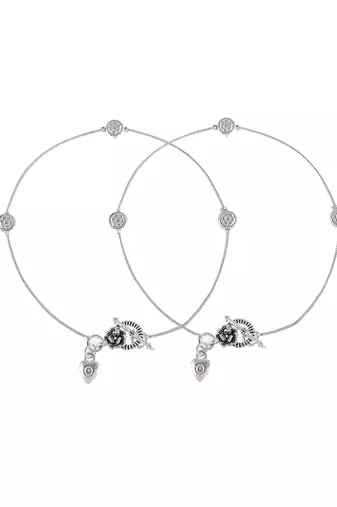 Set of 2 silver plated handcrafted anklet for women