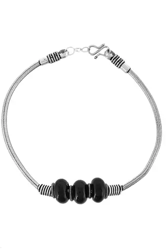 Silver floral beaded chain anklet