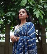 Sain Sisters Cotton Embroidered Blue Saree with Blouse