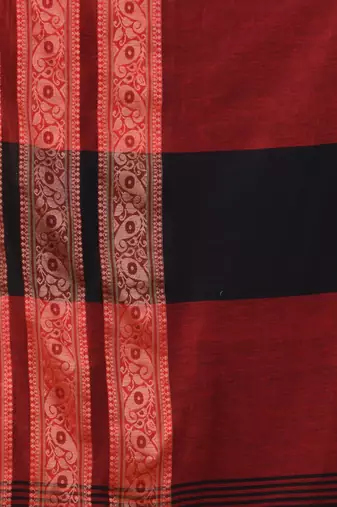 Black Cotton Handwoven Soft Saree With Paisley Border