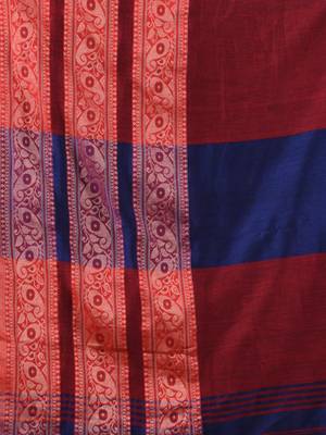 Blue Cotton Handwoven Soft Saree With Paisley Border 5