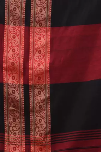 Dark Red Cotton Handwoven Soft Saree With Paisley Border