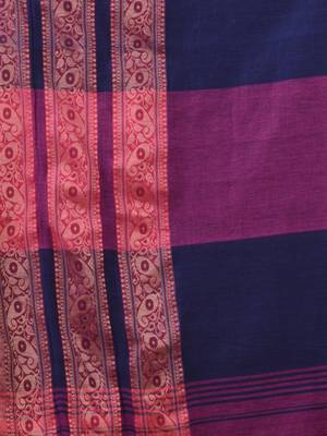 Violet Cotton Handwoven Soft Saree With Paisley Border 5