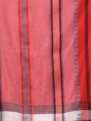 White Cotton Handwoven Soft Saree With Temple Border 5